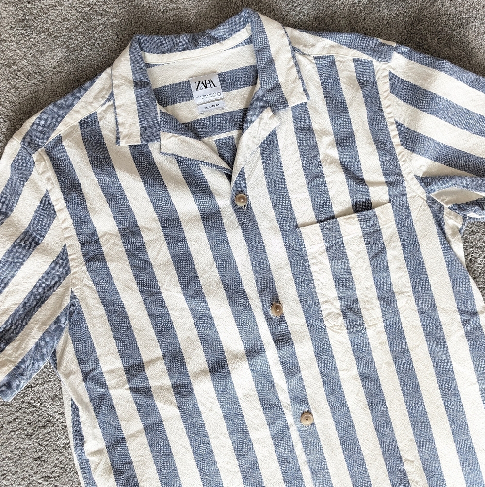 Blue and White Striped Men's Shirt